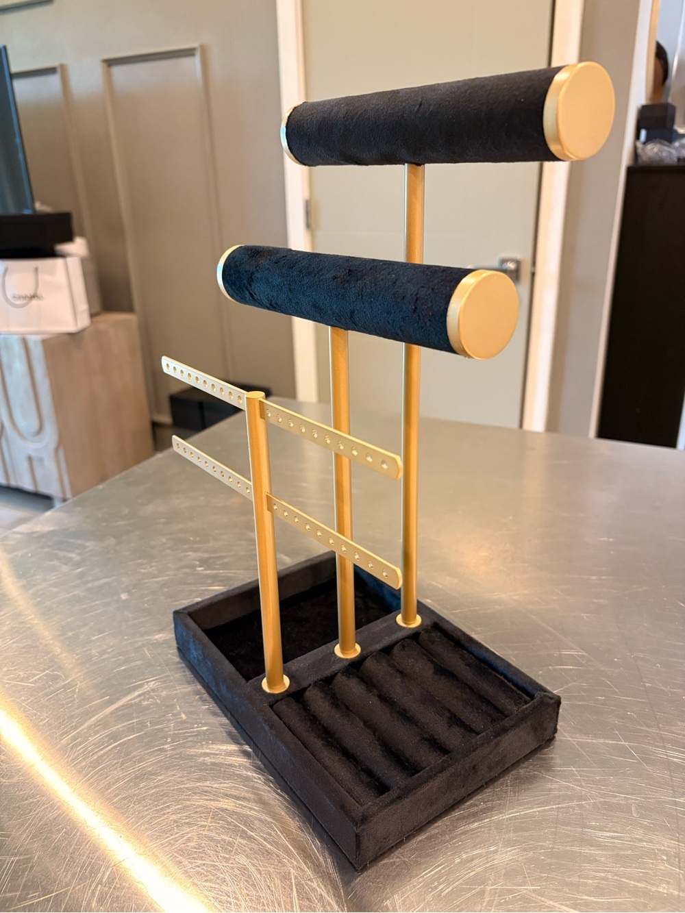 Black Velvet & Gold Jewelry Display Stand Organizer